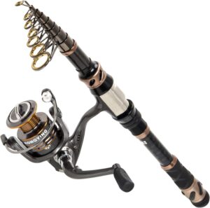 PLUSINNO Fishing Rod and Reel Combos - Carbon Fiber Telescopic Fishing Pole - Spinning Reel 12 +1 Shielded Bearings Stainless Steel BB