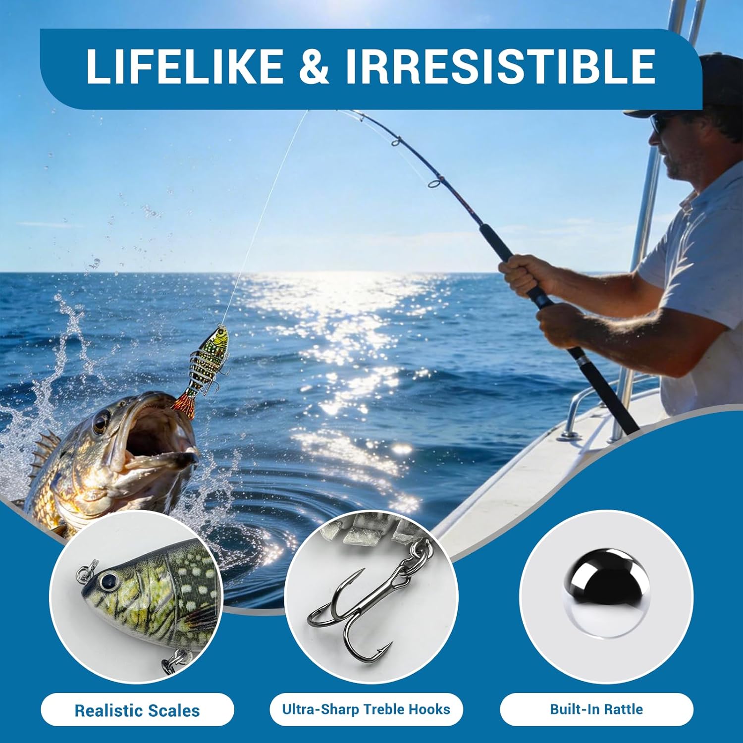Keenjorika Fishing Lures Multi Jointed Fish Fishing Kits, Slow-Sinking Lifelike Segmented Swimbait Crankbaits, Realistic Swimming Action for Bass, Trout, Pike & Walleye, Freshwater and Saltwater - Image 3