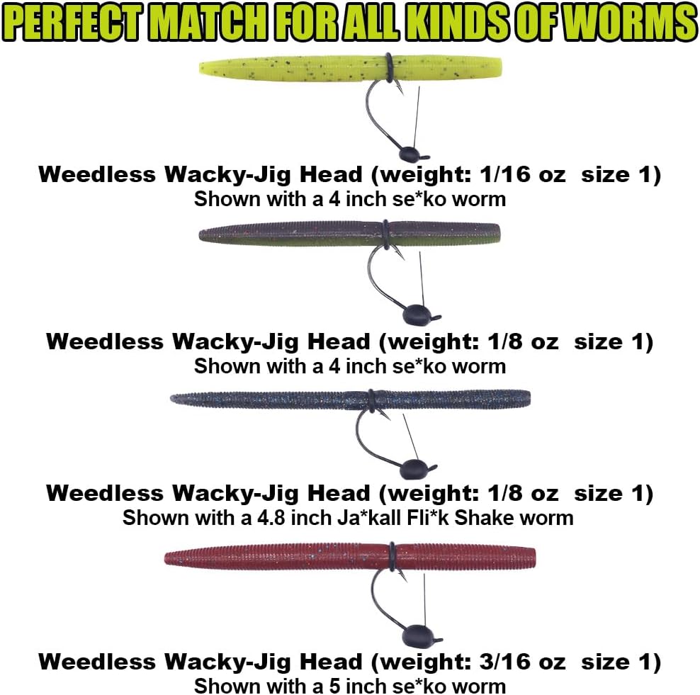 Weedless-Wacky-Rig-Hooks-Weedless-Jig-Head Worm Weights Hook for Bass Fishing 10 Pack - Image 4