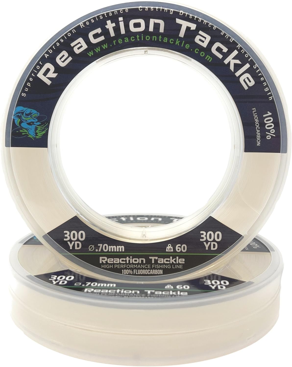 Reaction Tackle 100% Pure Fluorocarbon Fishing Line - High Strength, Abrasion-Resistant, Fast-Sinking, Virtually Invisible - Saltwater and Freshwater Leader Line