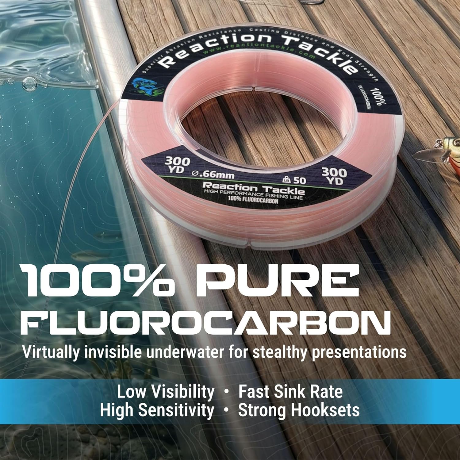 Reaction Tackle 100% Pure Fluorocarbon Fishing Line - High Strength, Abrasion-Resistant, Fast-Sinking, Virtually Invisible - Saltwater and Freshwater Leader Line - Image 2